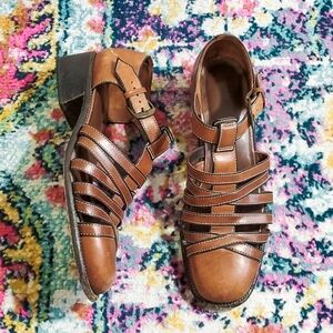 Cole Haan Vintage Brown Leather Strappy Mary Jane Loafers